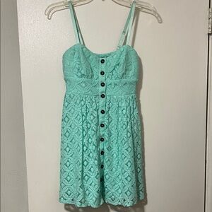 Mint Green Lace Dress with Button Detail